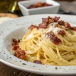 Authentic Italian Carbonara with creamy sauce and crispy guanciale