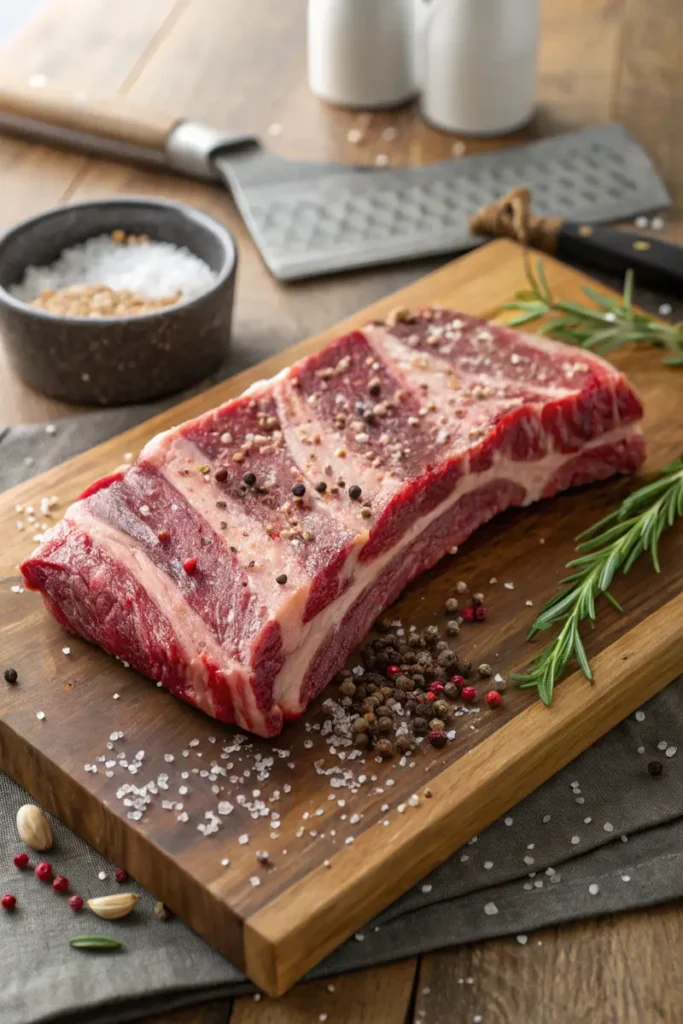 Is there a beef baby back rib? Beef back ribs raw and seasoned on a cutting board