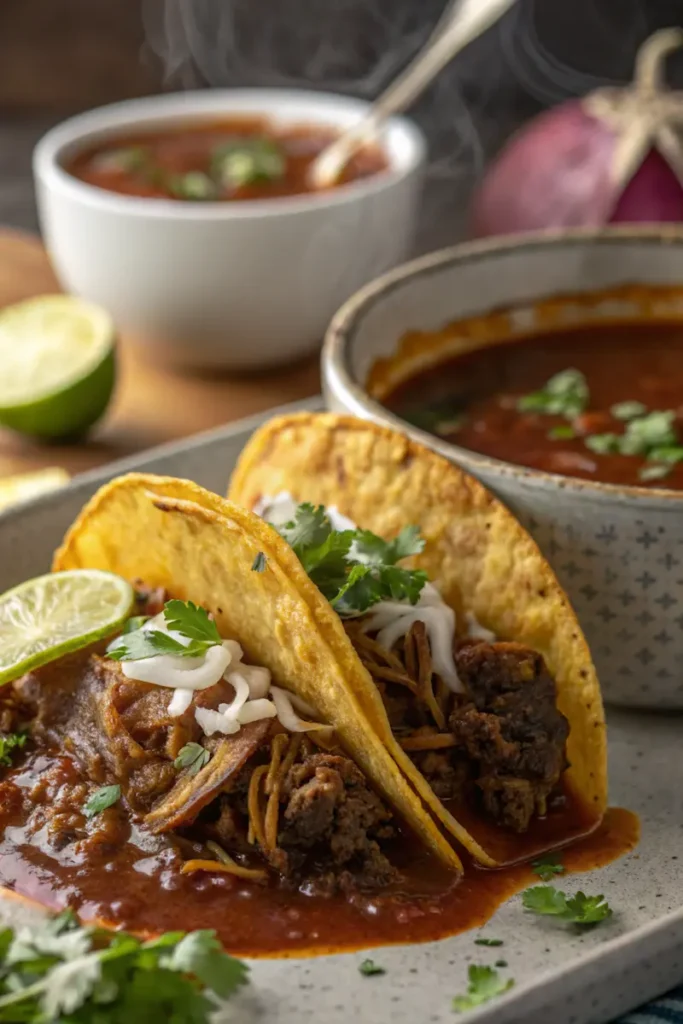 Is Birria Beef or Pork? – Crispy beef birria tacos dipped in consomé