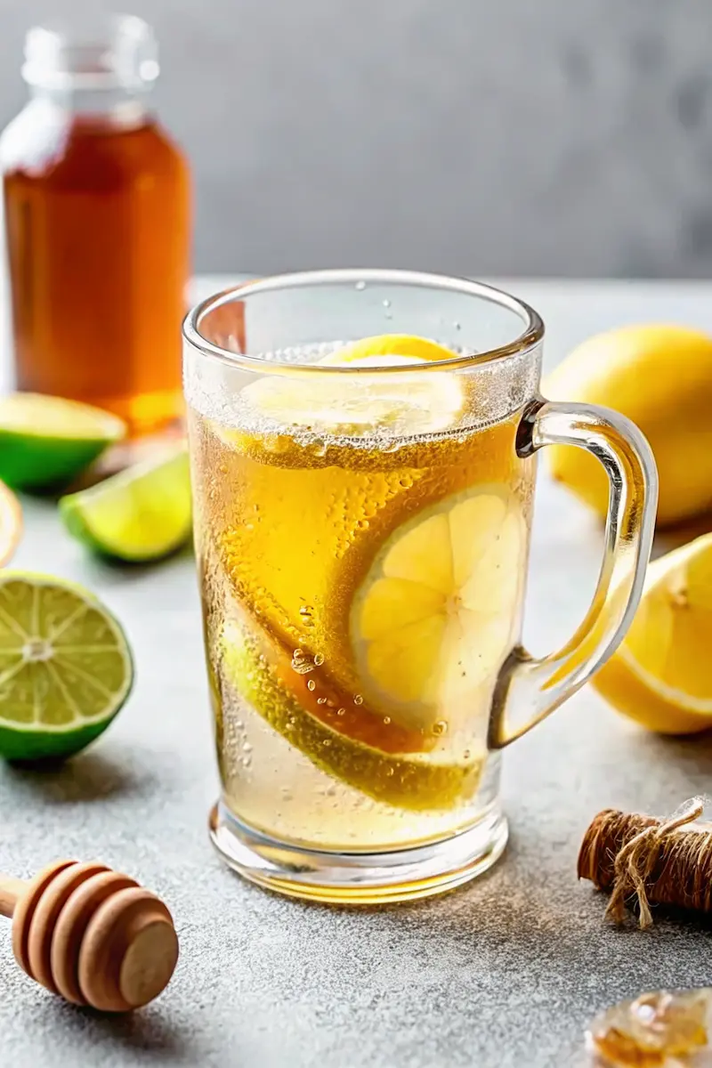 Homemade Mounjaro drink with lemon, lime, and apple cider vinegar in a glass mug