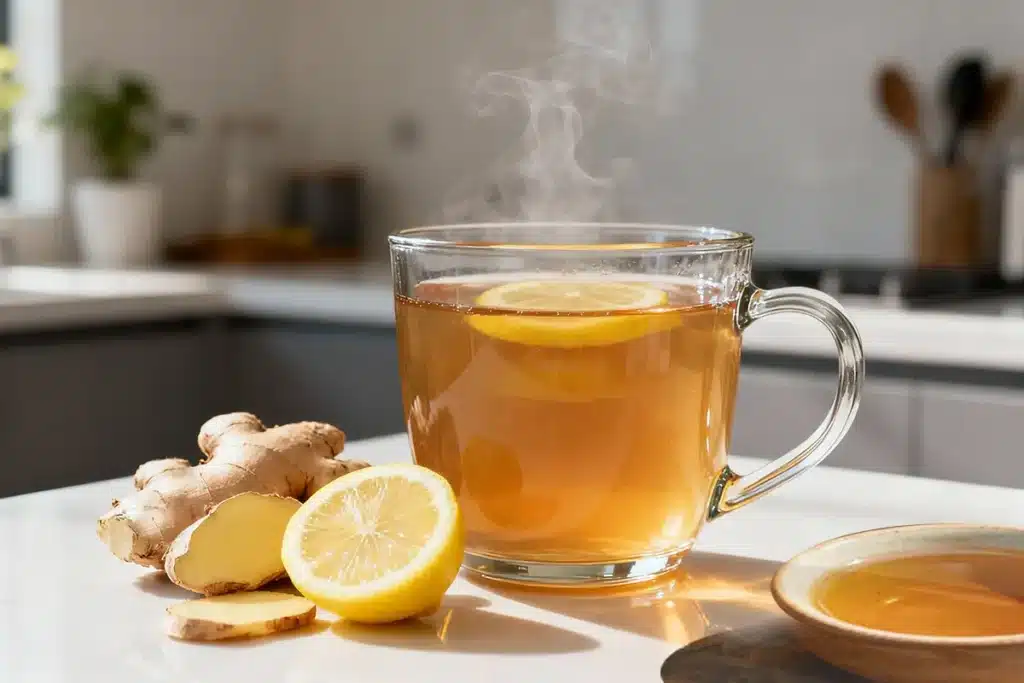 Copo de Mounjaro Natural Receita pronta, servido em uma cozinha doméstica.