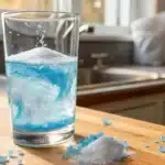 Blue salt and baking soda recipe drink in a clear glass
