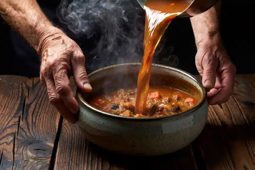 Ladling Hot Soup into Bowl