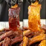Cherry Cola Smoked Party Ribs with glossy caramelized glaze and sticky barbecue coating