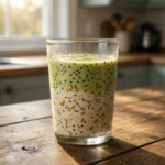 Bebida Mounjaro caseira com aveia, banana verde, chia e linhaça.