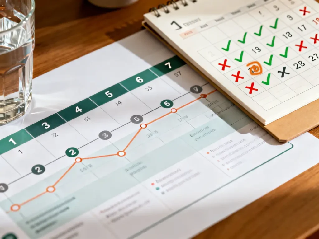 Linha do tempo mostrando quanto tempo dura diarreia com Mounjaro caseiro - 7 dias.