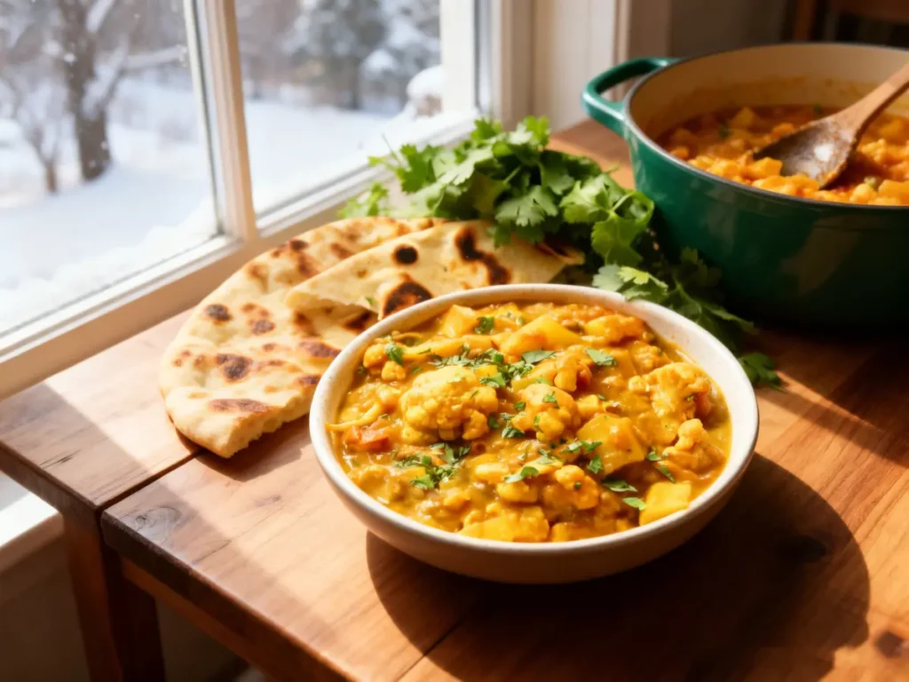 Turmeric-forward curry served warm in winter.