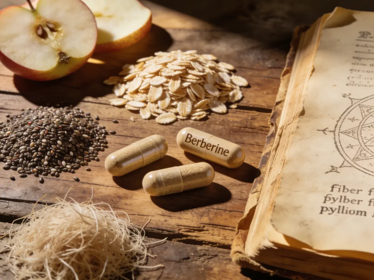 Berberina o que é como age fibras com alimentos ricos em fibras, como aveia, chia e maçã.