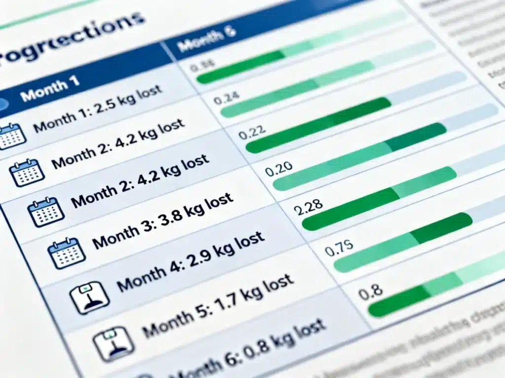 Tabela mostrando quantos quilos se perde com mounjaro caseiro por mês.