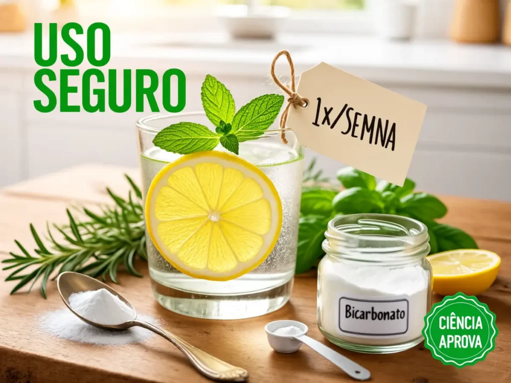 Truque do bicarbonato para emagrecer uso seguro: receita 1x semana água limão bicarbonato.