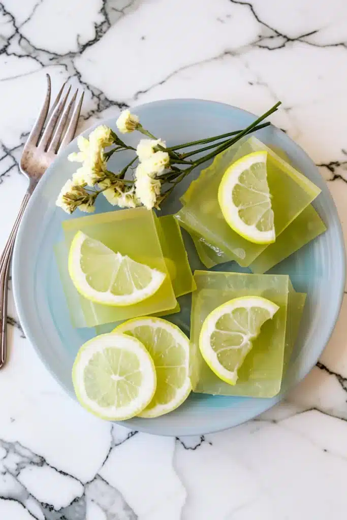 Gelatina bariátrica Dr. Juan Rivera con limón servida en plato elegante