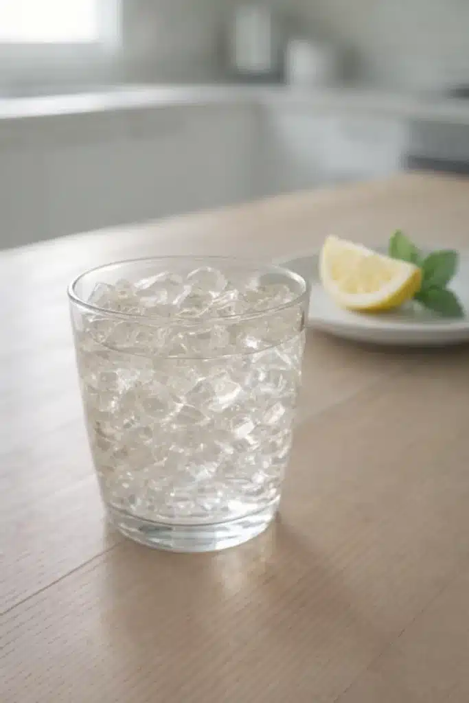 Gelatina sin sabor en un vaso de vidrio con limón para ilustrar cuánta gelatina se puede comer al día