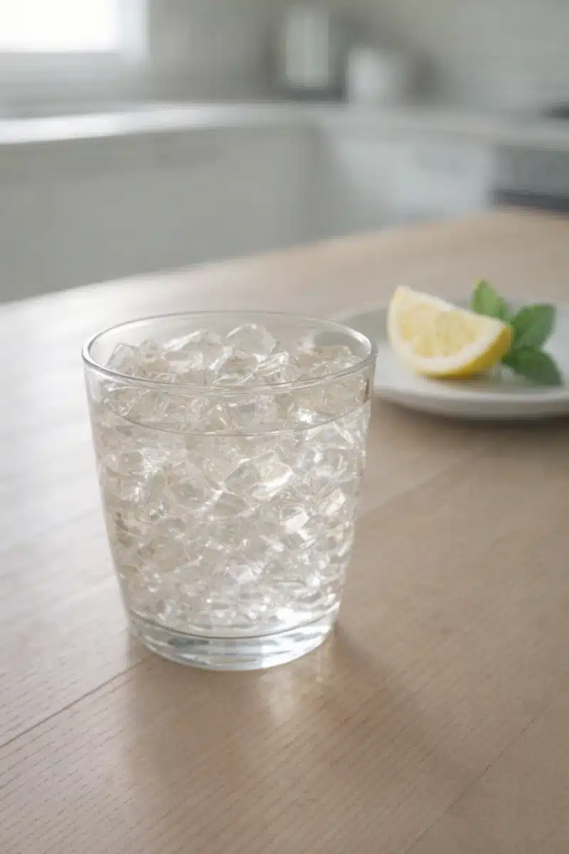 Gelatina sin sabor en un vaso de vidrio con limón para ilustrar cuánta gelatina se puede comer al día