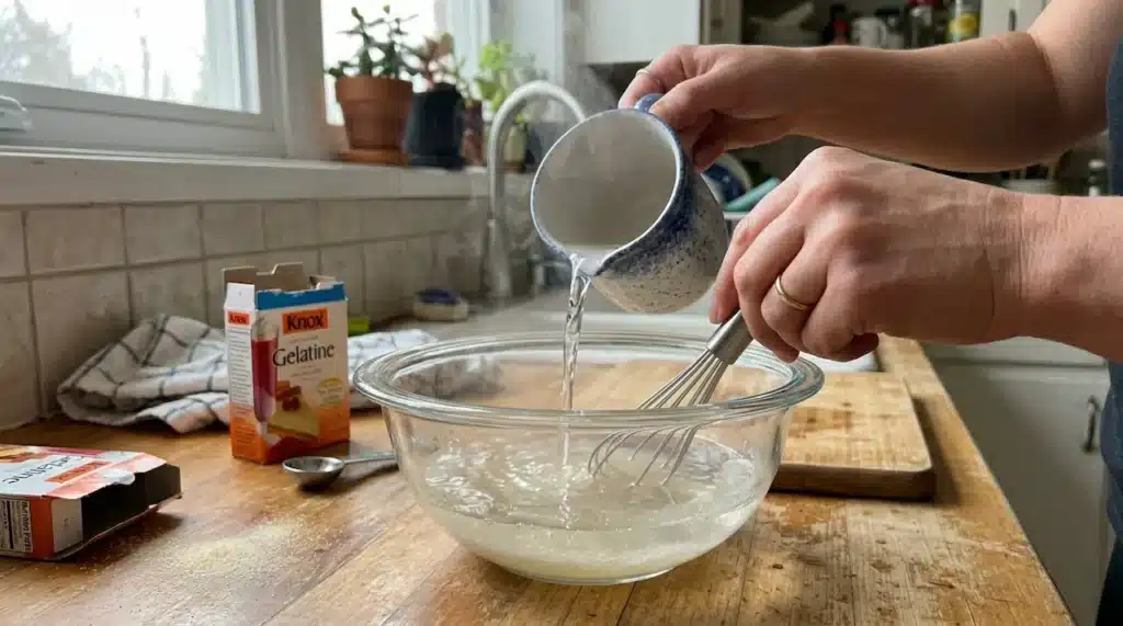 preparo do truque da gelatina Dr. Juan Rivera com mistura de gelatina sem sabor em tigela